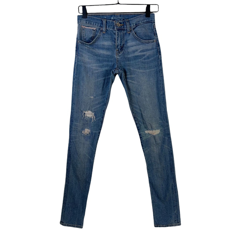 Levis Womens Slim Skinny Jeans Blue Distressed Stretch Whiskered Pocket Denim 24